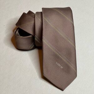 Lanvin Brown With Yellow Subtle Stripes Tie Vintage Casual Office Wedding Summer